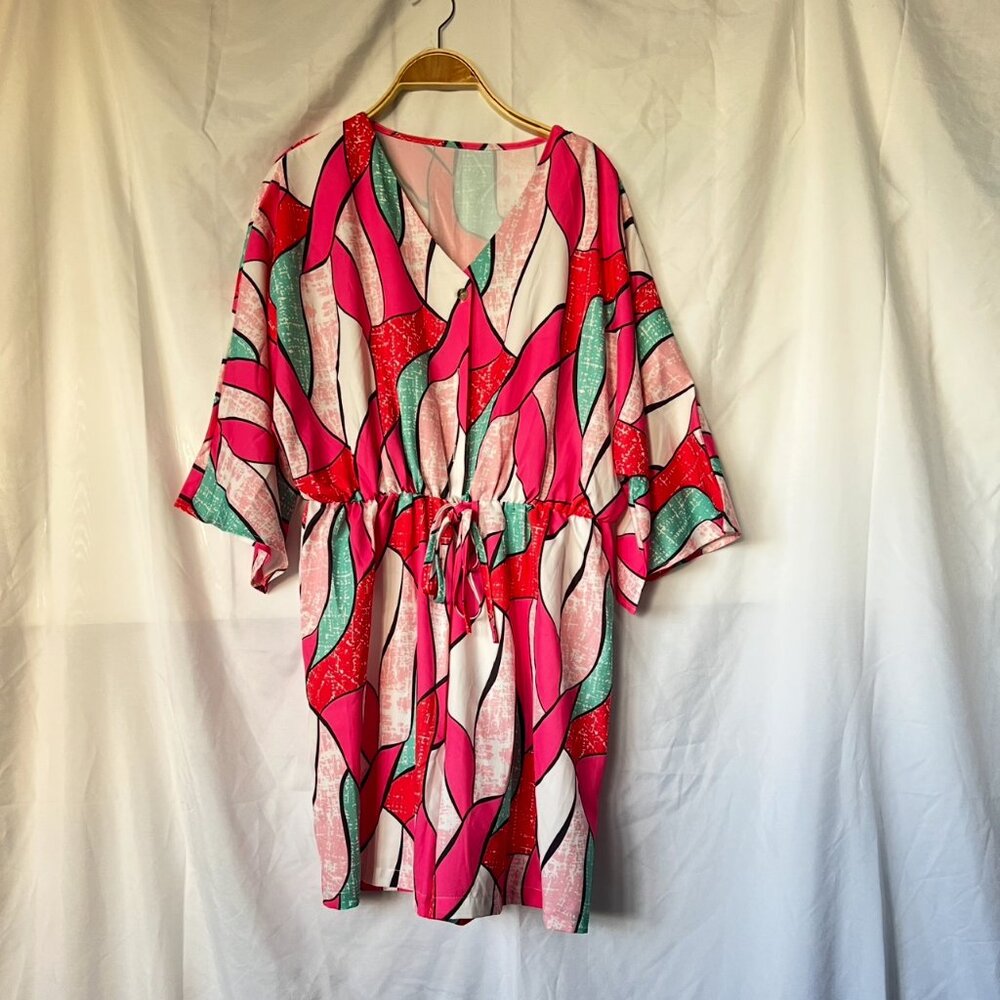 Item 117 Women's Casual Jumpsuit Geometric Design Ruched Summer Romper - Size L